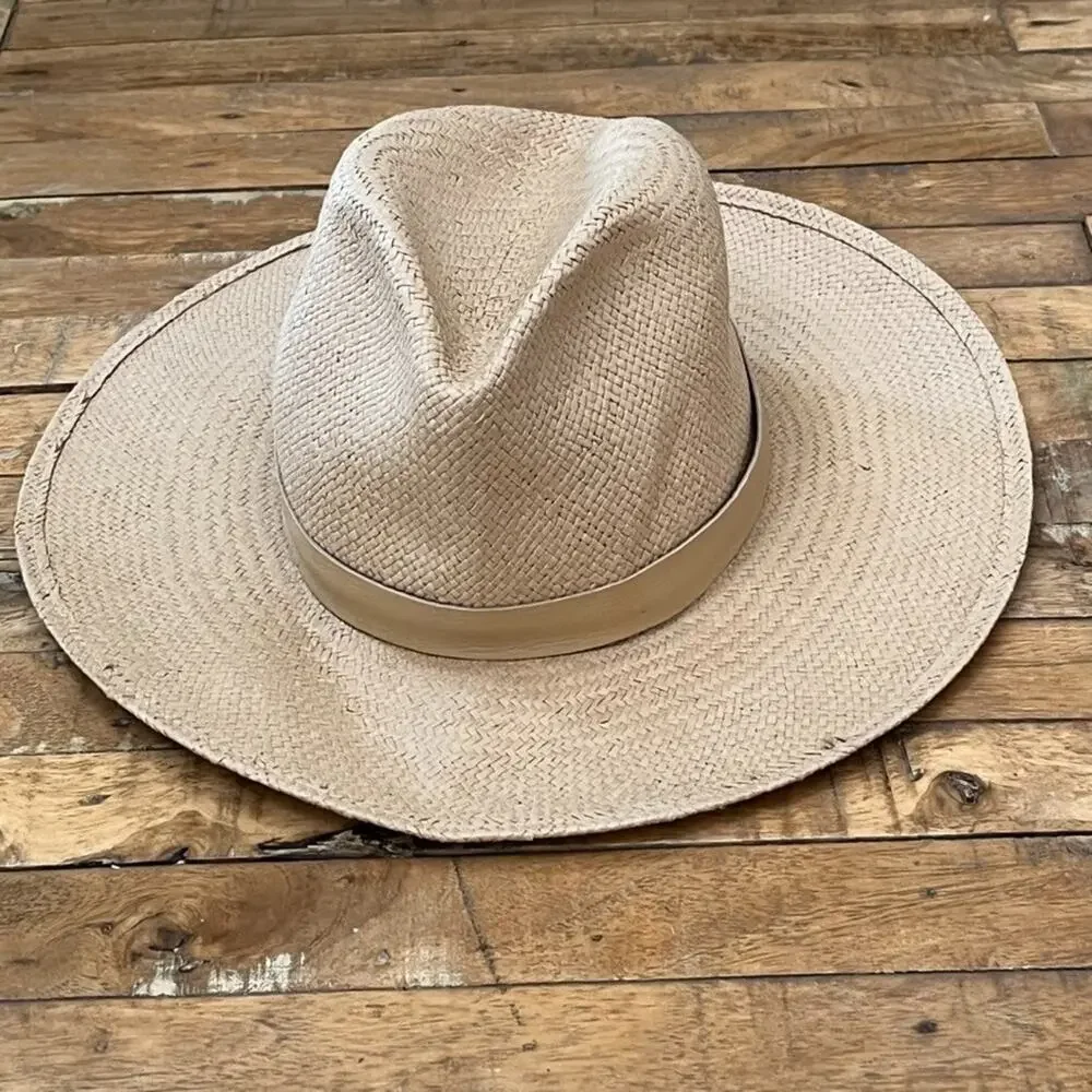 Janessa Leoné Women's Size Medium Beige Straw Simone Fedora Hat